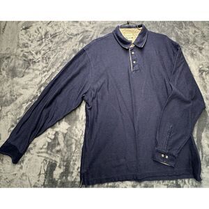 LL‎ Bean Pullover Men's XL Blue Waffle Knit Long Sleeve Polo Herringbone Fleece